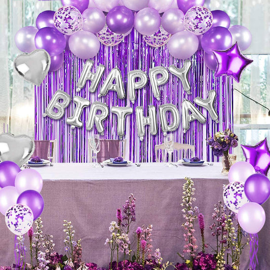 Birthday Party Decorations, Happy Birthday Balloon Banners,Confetti Balloons, Aluminum Foil Tassel Curtains (Purple)