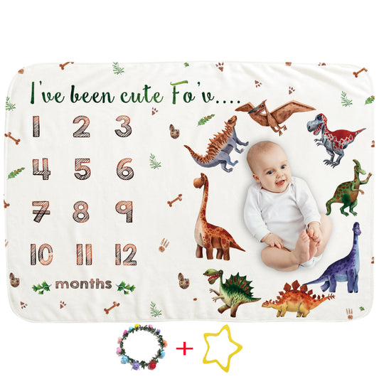 Milestone Blanket for Infant Girls and Boys Newborn Baby Gift Baby Photo Blanket 12 Months Baby Growth Chart (Dinosaur Group)