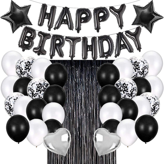 Birthday Party Decorations, Happy Birthday Balloon Banners,Confetti Balloons, Aluminum (Black) Foil Tassel Curtains