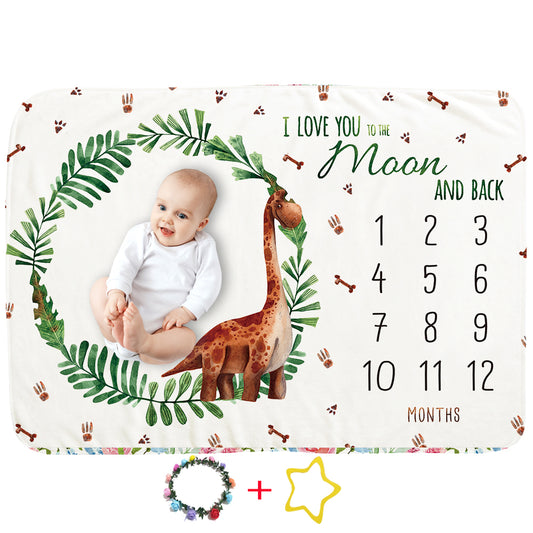 Milestone Blanket for Infant Girls and Boys Newborn Baby Gift Baby Photo Blanket 12 Months Baby Growth Chart (Dinosaur Leaves)