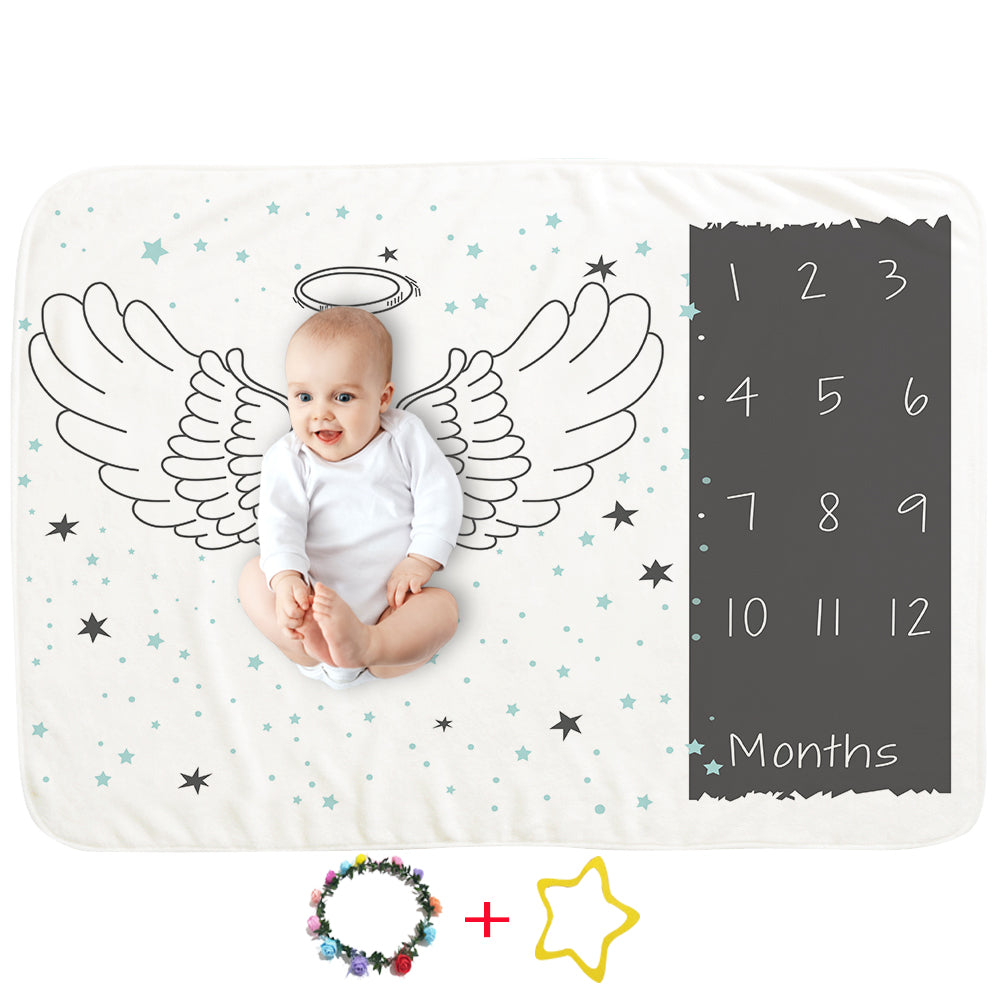 Milestone Blanket for Infant Girls and Boys Newborn Baby Gift Baby Photo Blanket 12 Months Baby Growth Chart (Angel)