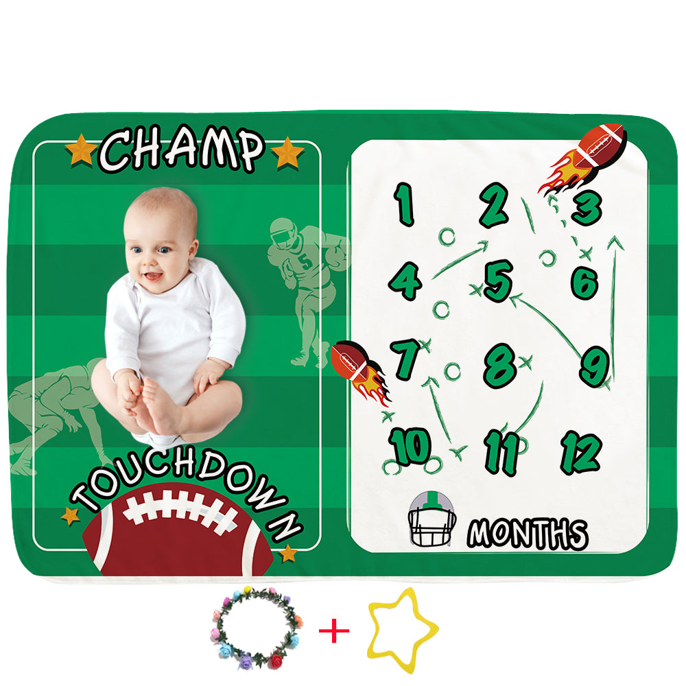 Milestone Blanket for Infant Girls and Boys Newborn Baby Gift Baby Photo Blanket 12 Months Baby Growth Chart (Football)