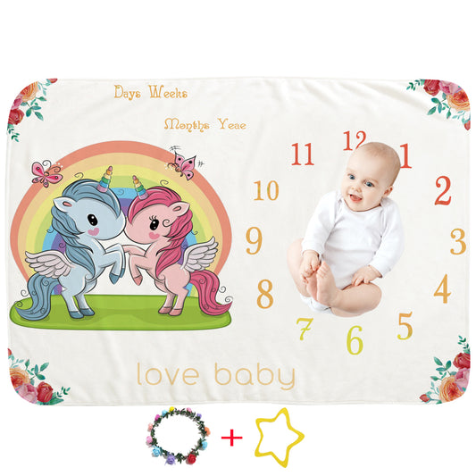 Milestone Blanket for Infant Girls and Boys Newborn Baby Gift Baby Photo Blanket 12 Months Baby Growth Chart (Unicorn)