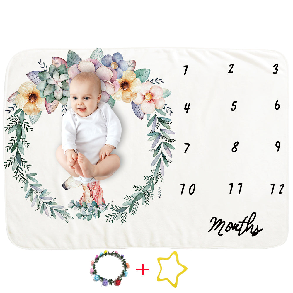 Milestone Blanket for Infant Girls and Boys Newborn Baby Gift Baby Photo Blanket 12 Months Baby Growth Chart (Unicorn Flower)