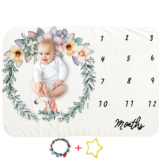 Milestone Blanket for Infant Girls and Boys Newborn Baby Gift Baby Photo Blanket 12 Months Baby Growth Chart (Unicorn Flower)