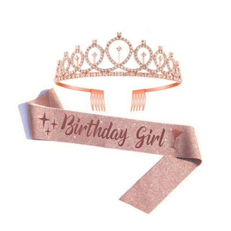 Birthday Queen Sash Rhinestone Headband Set - Gold Glitter Birthday Birthday Gifts for Women Birthday Party Supplies