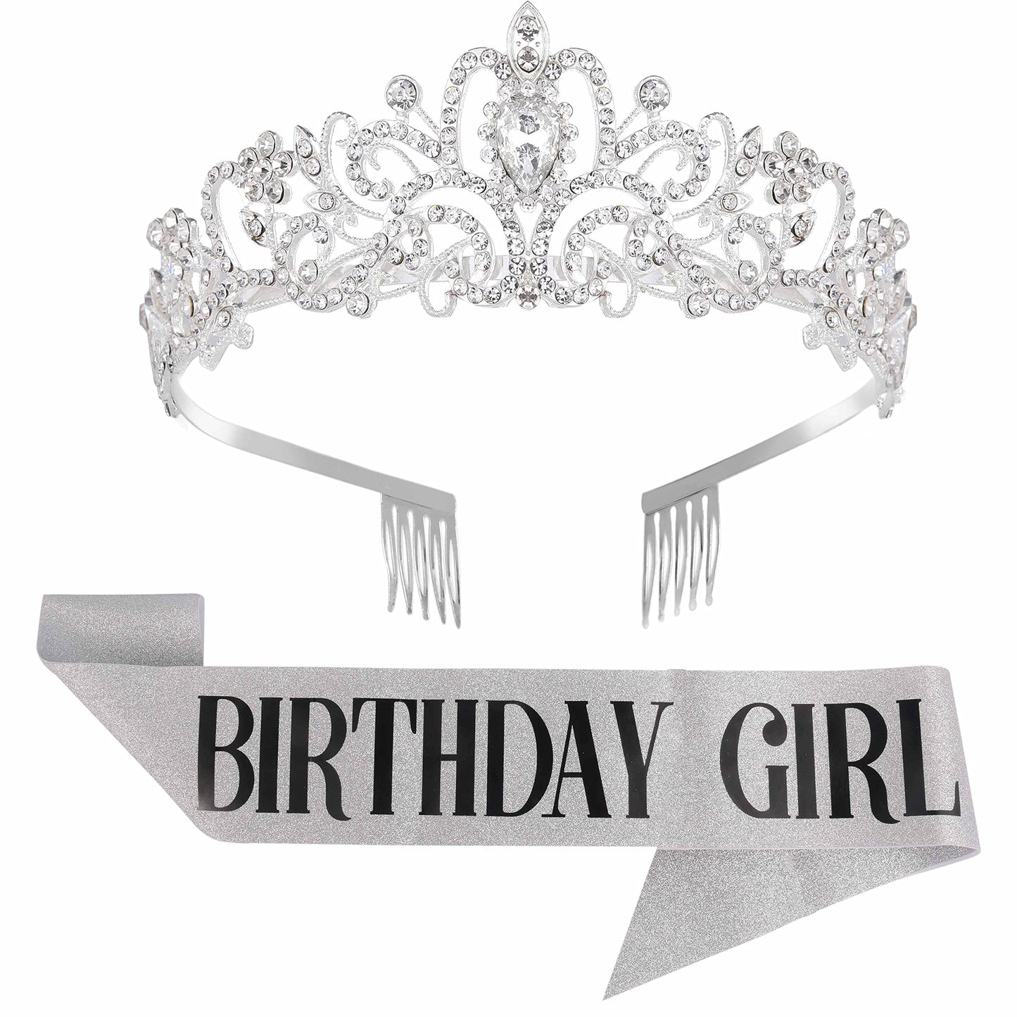 Birthday Queen Sash Rhinestone Headband Set - Gold Glitter Birthday Birthday Gifts for Women Birthday Party Supplies