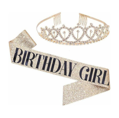 Birthday Queen Sash Rhinestone Headband Set - Gold Glitter Birthday Birthday Gifts for Women Birthday Party Supplies